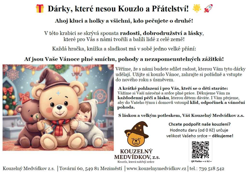 Dárky, které přinášejí radost a lásku, ideální pro děti a přátele během Vánoc od Kouzelného Medvídka.