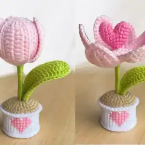 Háčkovaný Tulipán v květináčku s překvapením